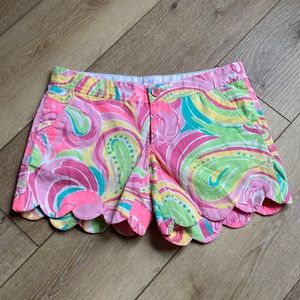 Lilly Pulitzer Buttercup Shorts FLAMINGO ALL NIGHTER Scalloped Cotton Si…